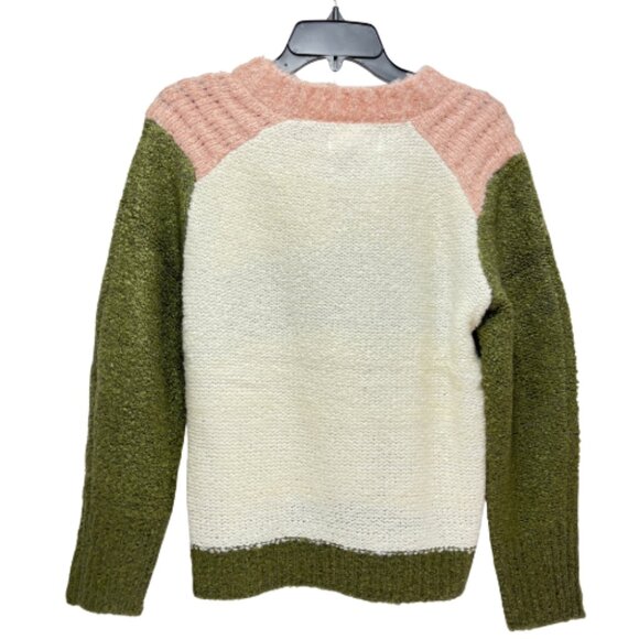 Anthropologie Self Contrast NWT Small Color-Block Sweater Olive Cream Blush - Picture 3 of 6